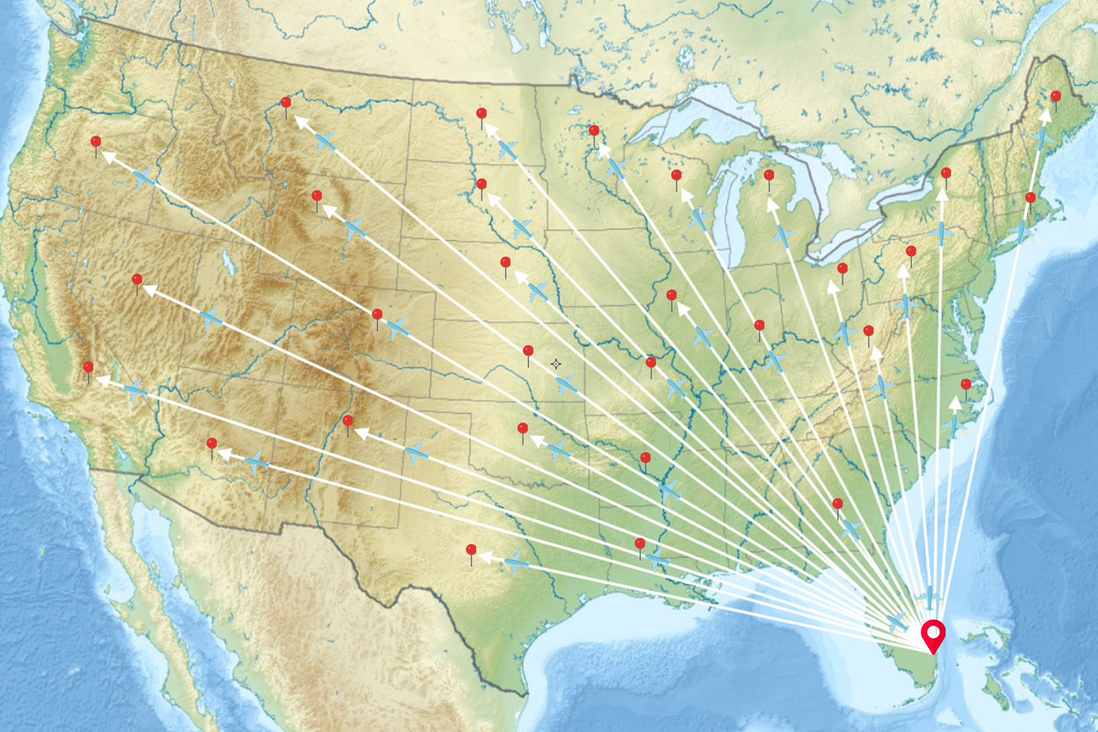 Mapa de envíos desde Miami